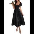 thumbnail image 1 of Vestido Midi Informal de Verano para Mujer, con Mangas , Escote en V, Fruncido y Volantes Escalonados. Negro S, 1 of 8