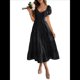 thumbnail image 1 of Vestido Midi Informal de Verano para Mujer, con Mangas , Escote en V, Fruncido y Volantes Escalonados. Negro S, 1 of 8