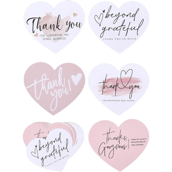 150Pcs 5 Styles Coated Paper Thank You Greeting Card Heart with Word Thank You Pattern DIY