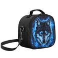 thumbnail image 2 of Jeiento Wolf Lunch Bag for Kids Boys Insulated Lunch Box with Strap Crossbody Purse Snack Storage Pouch for Adult Travel Picnic Office Work Lightweight Lunchbox with Handle Blue Cool Flame, 2 of 6