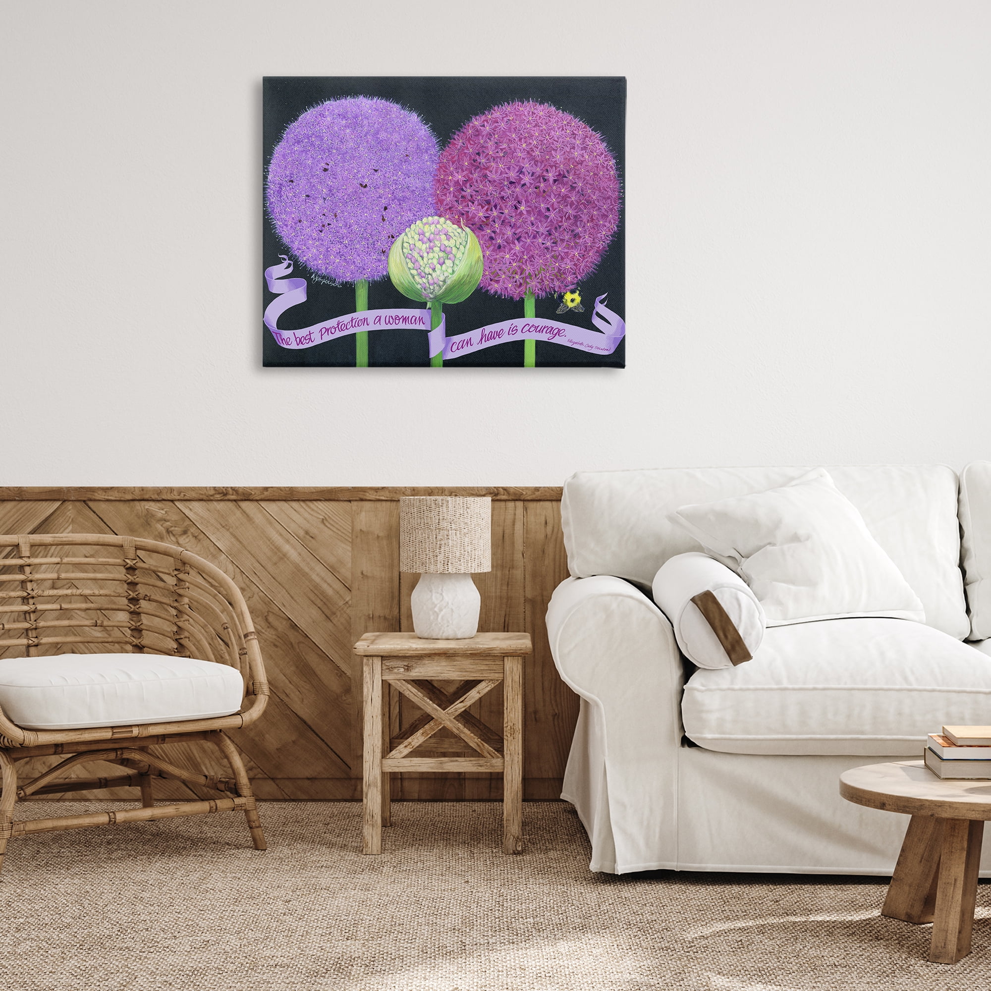 Stupell Industries Feminine Courage Quote Botanical & Floral Painting Gallery Wrapped Canvas Art Print Wall Art, 40 x 30