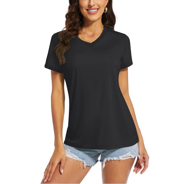 OUSITAID UPF 50+ T-shirts d'Été à Manches Courtes Col en V T-shirts de Protection Solaire pour Femmes Séchage Rapide Randonnée Course Hauts