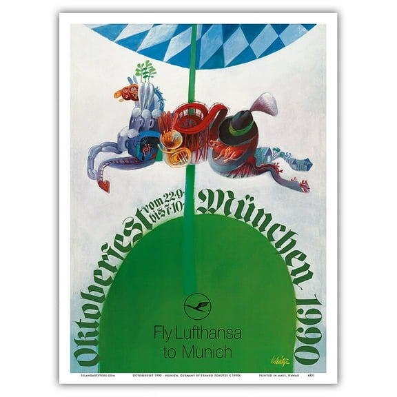 Octoberfest 1990 - Munich Germany - Vintage Travel Poster by Erhard Schütze c.1990s - Master Art Print (Unframed) 9in x 12in