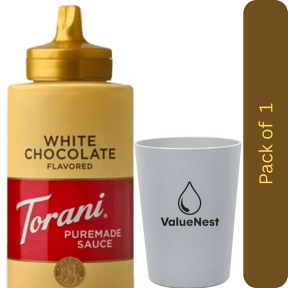 Torani Puremade White Chocolate Sauce 16.5 oz with Glass by Value Nest