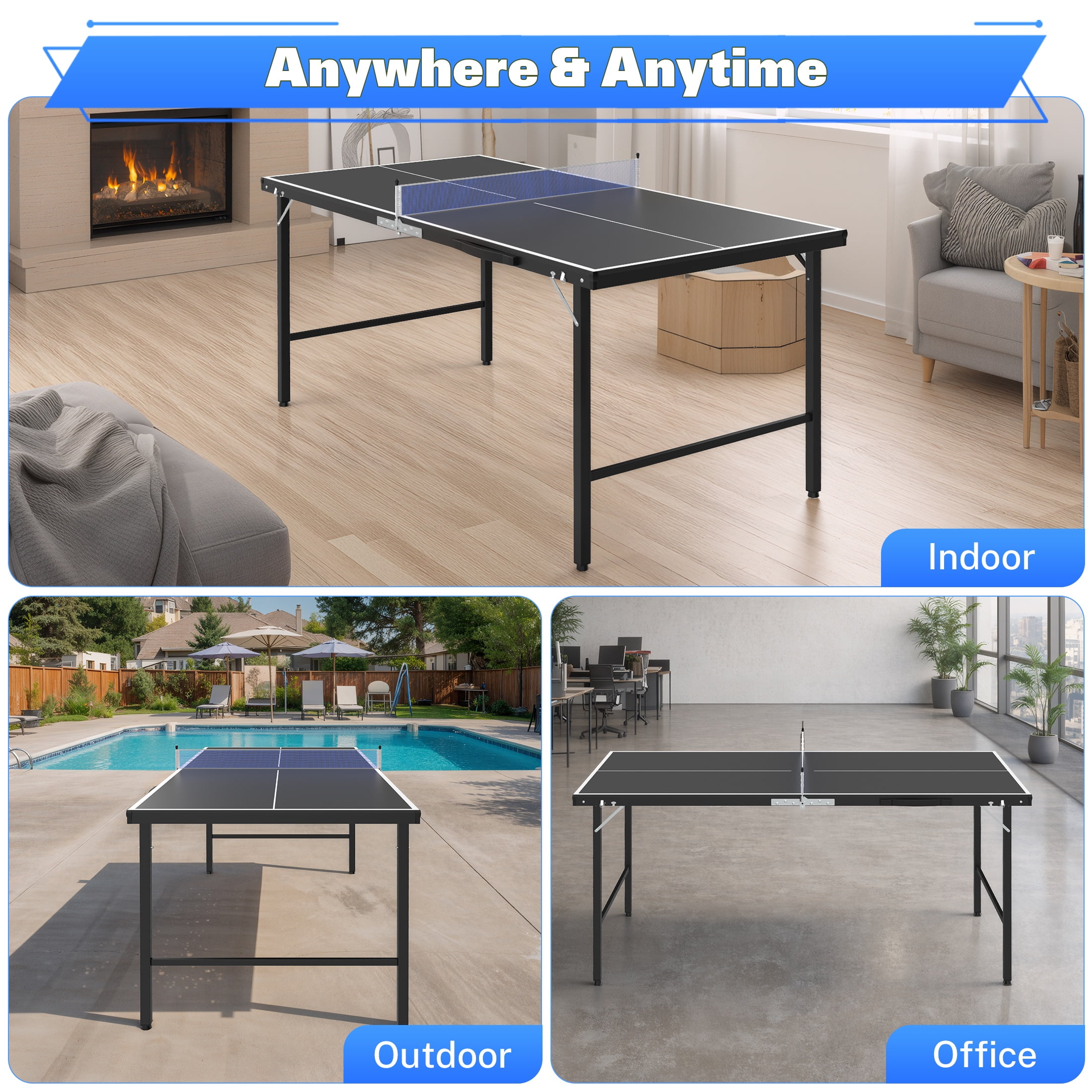 5ft Mid-Size Table Tennis Table Foldable, Portable Ping Pong Table Set for Indoor & Outdoor Games, SEGMART High-Performance Ping Pong Paddle 2 Player Set, Easy Assembly and Adujstable Ping Pong Table