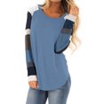 thumbnail image 1 of Women Color Block Long Sleeve Round Neck Pullover Shirt, 1 of 3