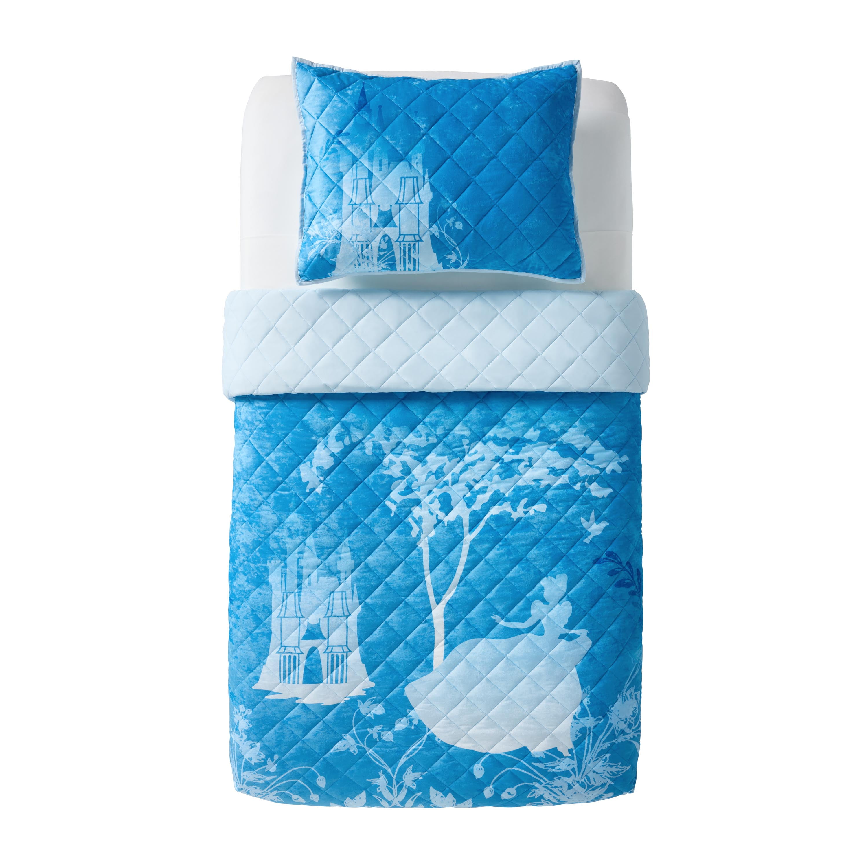 Princess Cinderella's Castle, Blue, 2 Piece Quilt and Sham Bedding Set, Twin/Full, Disney