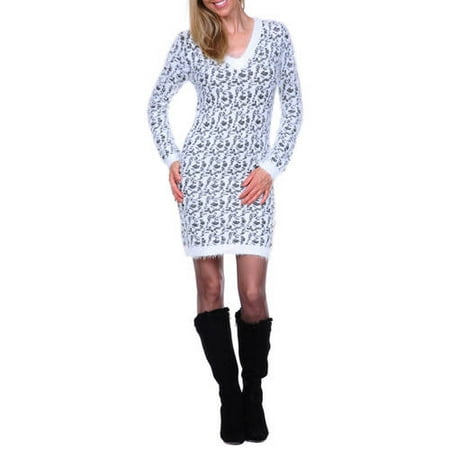 White Mark Women's Leopard Print Angora Sweater Dresss