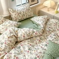 thumbnail image 4 of 3 Pieces Floral Duvet Cover Queen Size 100% Cotton Green Red Flowers Leaves Printed Comforter Cover Soft Breathable Spring Bedding Set with Zipper Closure, 4 of 5