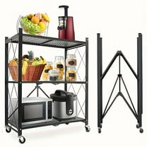 3-Layer Heavy-Duty Foldable Metal Storage Rack with Wheels, 750lb Capacity Movable Organizer Shelf for Garage, Kitchen, Pantry, Black Storage Shelving Unit
