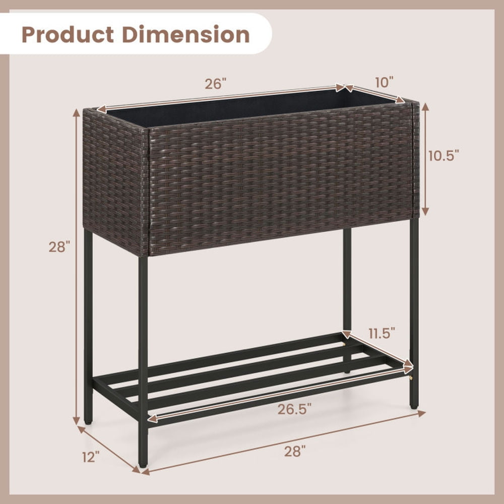 Spaco Wicker Raised Garden Bed with Storage Shelf and Removable Liner for Flowers, Elevated Planter Box for Backyard, Outdoor Garden
