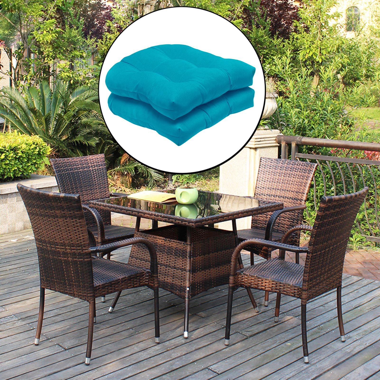Colcolo 2 Pack Tufted Seat Cushion 48x48cm Outdoor Indoor Chair Cushions for Wicker Chair Seat Rocking Chair Cushion Pad Sets for Garden Patio Home Office Furniture Cushion Blue