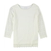 Bar III Women's Layered Hem Crochet Woven Top White Size Petite Large