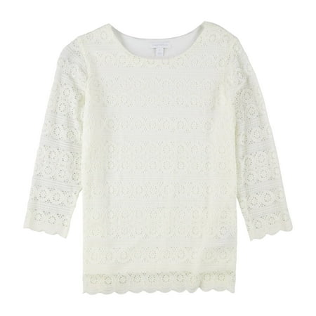 Bar III Women's Layered Hem Crochet Woven Top White Size Petite Large