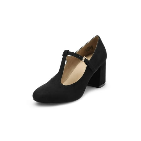 

Low Chunky Heels for Women T-Strap Pumps Closed Toe Wedding Dress Shoes Women‘s Footwear