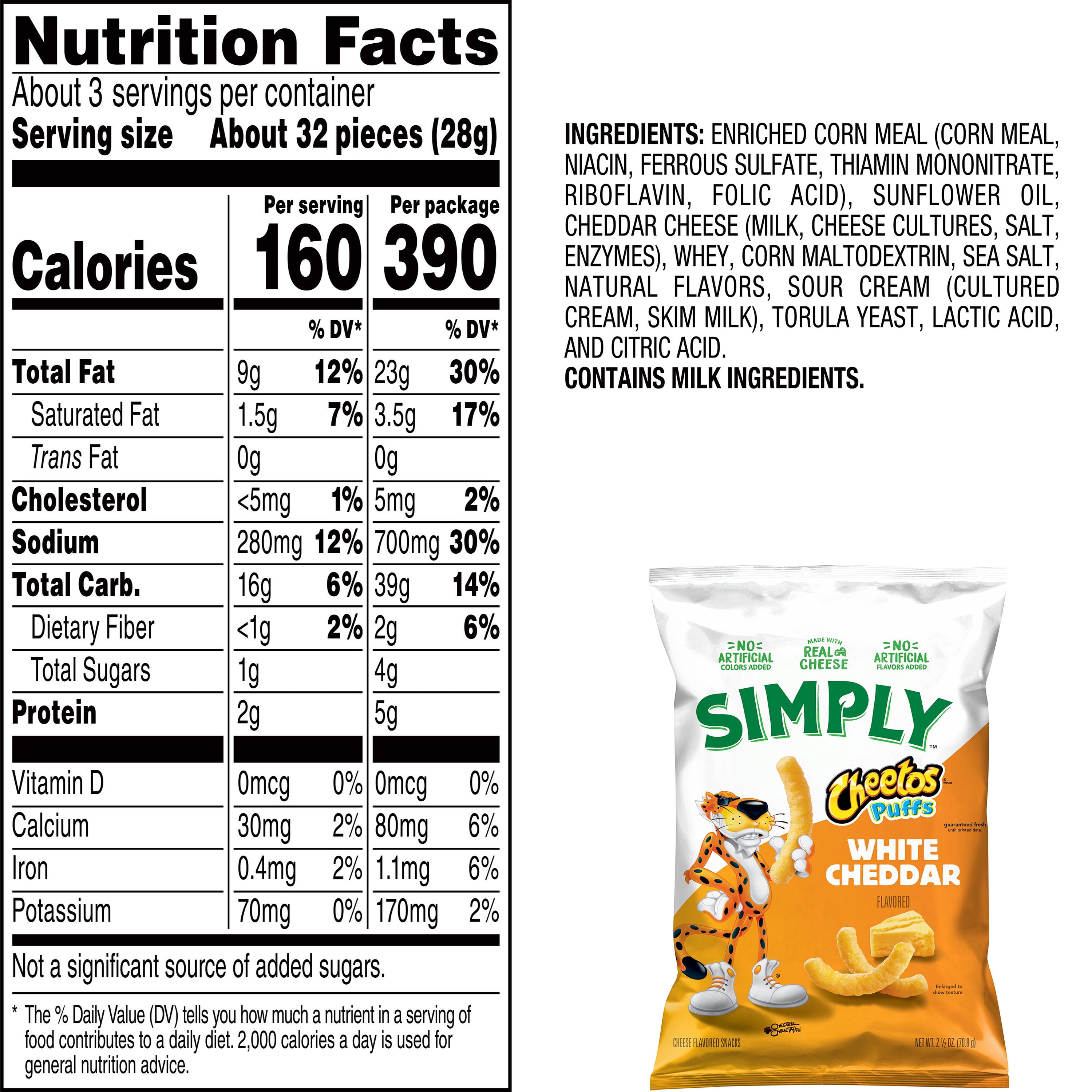 Cheetos Simply Puffs White Cheddar Cheese Flavored Puffed Snacks, 2.5 oz Bag