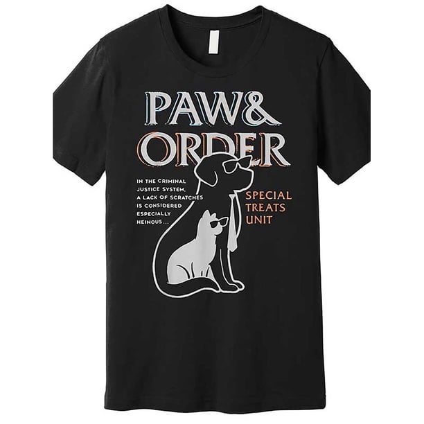 Men's Black Cotton T-Shirt with PAW & ORDER Dog & Cat Graphic Print - Humorous Pet Lover Design, Casual Crew Neck Short Sleeve, Machine Washable Regular Fit Tee for Casual Attire, Casual Sporty Tee