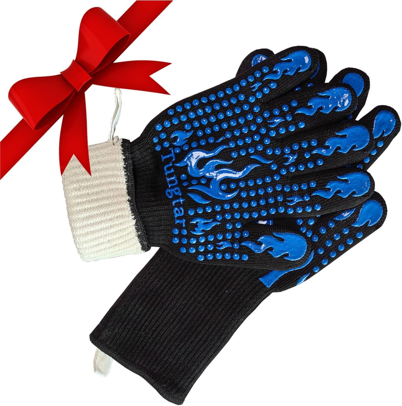 Jtbuh XLY Oven Mitts Heat Resistant BBQ Proof Glove 11Inch 1472℉ Grill Glove Proof Heat for Women Men BBQ Gloves Gift Set Cooking Gloves for Cooking, Grilling, Baking, Welding (White Blue)