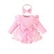 thumbnail image 1 of Vestido de manga larga con cuello redondo para niña, falda con lazo de color liso, cuello redondo, manga larga, volantes, con pelo incluido y entrepierna, de poliéster., 1 of 7