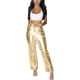 thumbnail image 2 of Pantalones de cuero Prolriy para mujer, pantalones casuales de otoño de cuero PU, pantalones de cintura alta con cierre de cremallera y botones metálicos, pantalones de calle con pierna ancha y, 2 of 5
