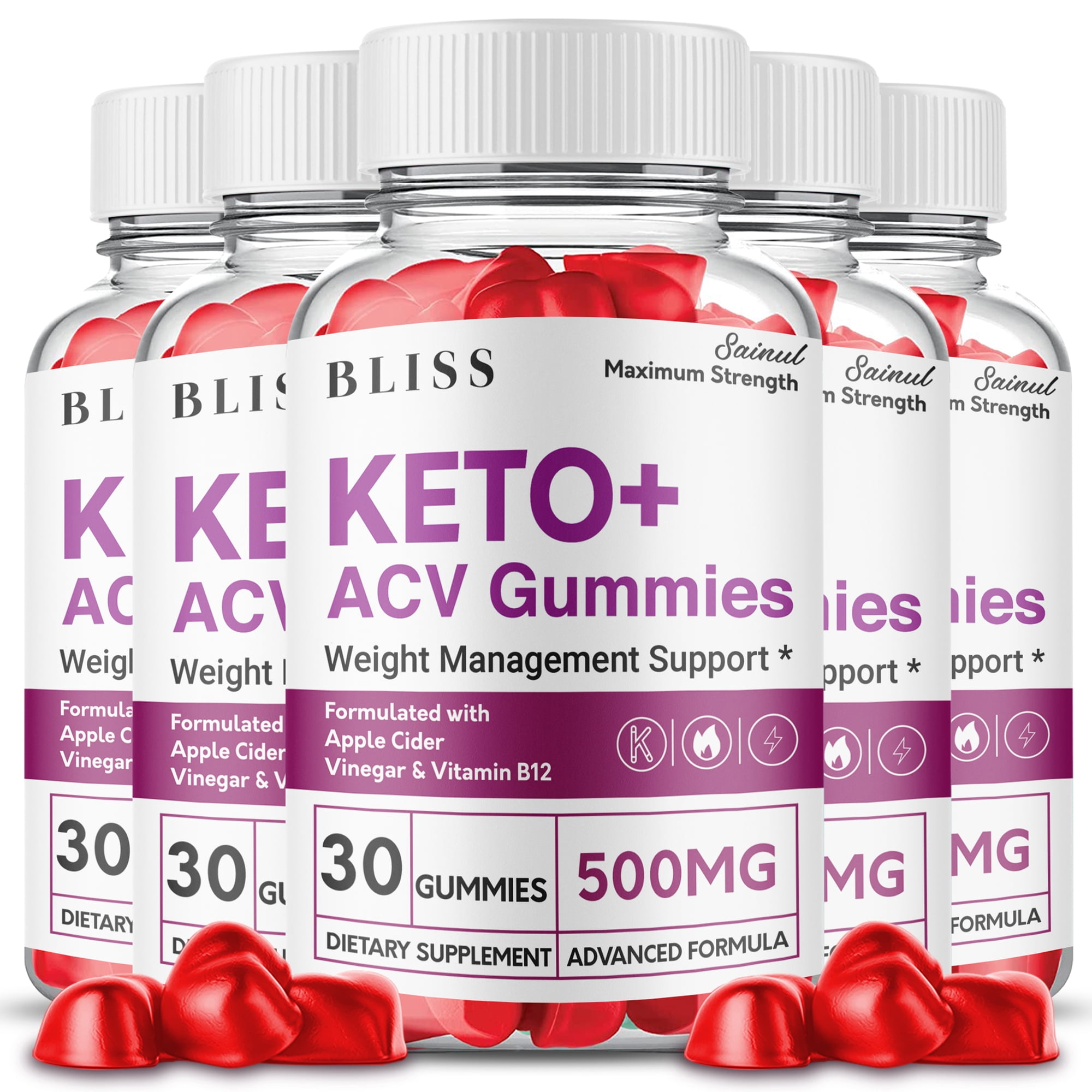 Bliss Keto ACV Gummies, Official Bliss Gummies, Bliss Keto Plus ACV Gummies Apple Cider Vinegar Weight Management Supplement (5 Pack)