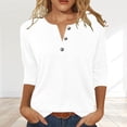 thumbnail image 2 of 3/4 Sleeve Tops for Women Spring Button Vneck Tshirts Casual Loose Fit Three Quarter Work Shirts, White M, 2 of 5