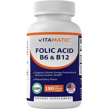 Vitamatic Folic Acid B12 B6 - Heart Health, Energy & Red Blood Cell Support - 180 Fast Dissolve Tablets