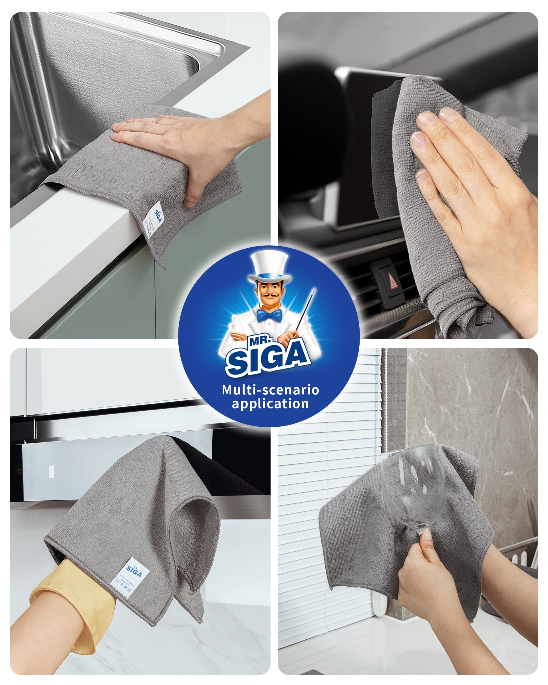 MR.SIGA Microfiber Cleaning Cloth, Streak Free Cleaning Rags,All-Purpose Cleaning Towels, 50 Pack, Size 11.8"x 11.8", Gray
