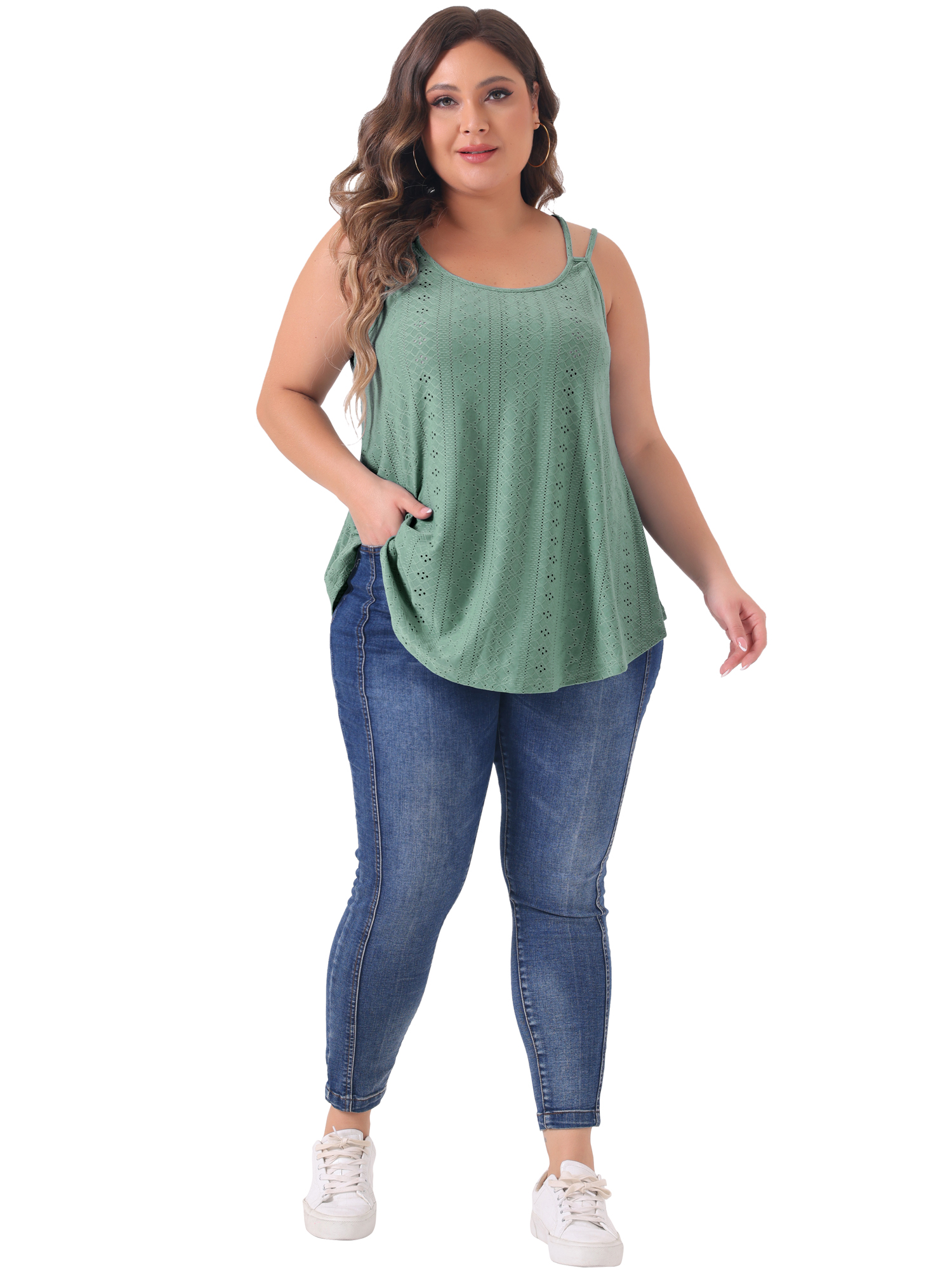 DARING DIVA Women's Plus Tank Tops Sleeveless Spaghetti Strap Loose Fit 3X Gray Green