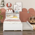 thumbnail image 2 of ARCTICSCORPION Twin Size Platform Bed with Trundle and Bookcase Headboard Wood Platform Bed with Storage and Solid Wood Slats Support for Kids Teens Adults,No Box Spring Needed,White, 2 of 6