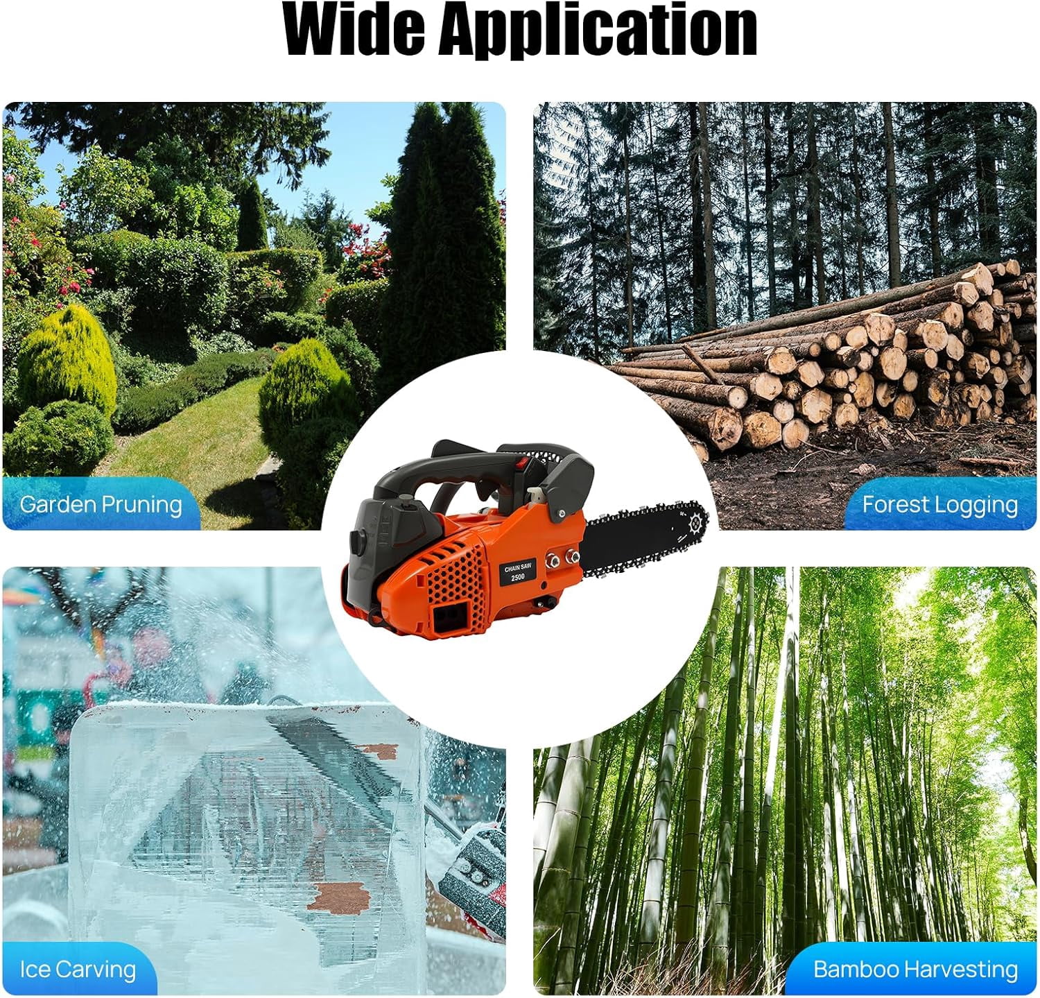 AKSDSGA 12" Top Handle Chainsaw 25.4CC 2-Stroke Engine Gasoline Chainsaw 9000RPM Handheld Cordless Petrol Chain Saw for Gardening Wood Cutting