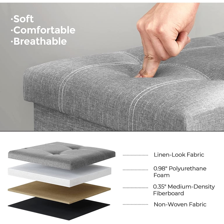 SONGMICS 30 Inch Storage Ottoman, Foldable, Light Gray photo 5