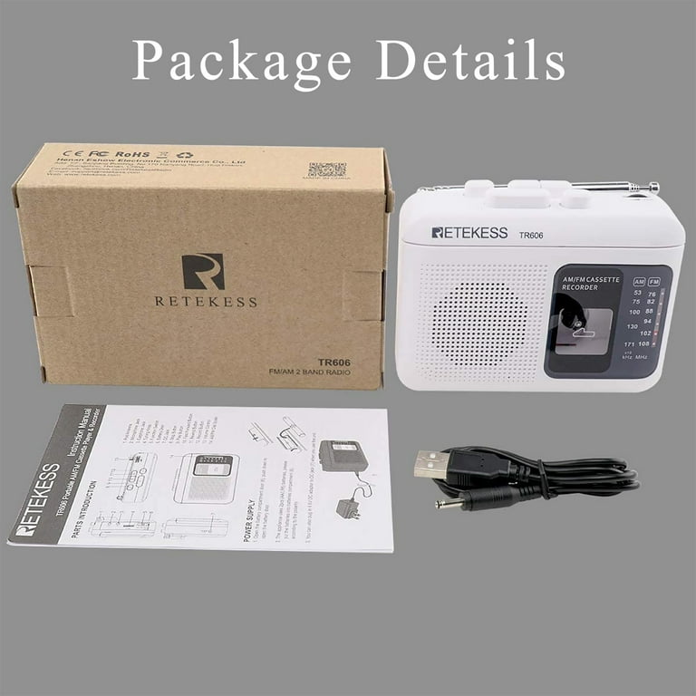 Retekess TR606 Taşınabilir Kasetçalar ve Teyp, Küçük FM AM Radyo, Kaset Kayıt Cihazı, 3.5mm