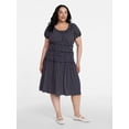 thumbnail image 4 of Time and Tru Women's Smocked Midi Dress with Short Puff Sleeves, Sizes XS-XXXL, 4 of 5