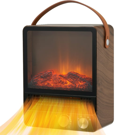 1500W Electric Fireplace Space Heater, 15" Indoor Freestanding Electric Fireplaces Heating Personal Heater with Portable Handle, Lifelike Flames Electric Fireplace Heater with for Home, S8660