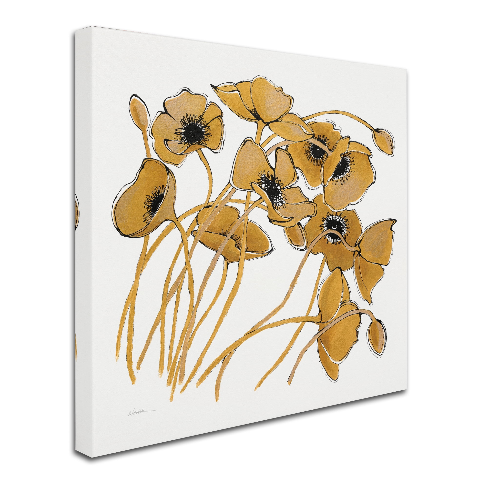 Gold Black Line Poppies II' Canvas Art by Shirley Novak