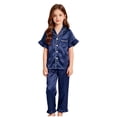 thumbnail image 2 of dmqupv Girls Pajamas Girls Pajamas Silk Satin Pajama Sleepwear 1T 2T 3T 4T 5T Button Down Pj Set Loungewear Navy,12-13 Years, 2 of 7