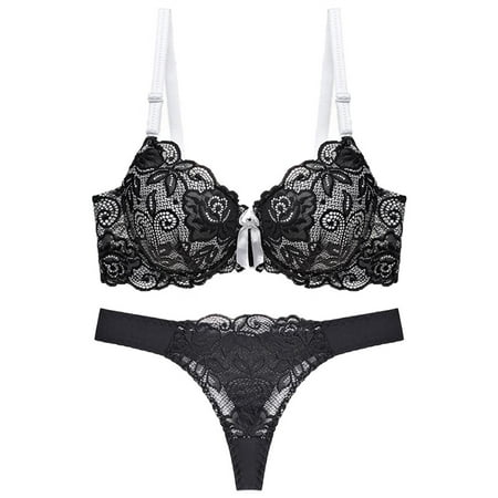 

Ykohkofe Womens Sexy Thin Cup Lace Colorblock Bra Set Shaped Push Up Underwear Set