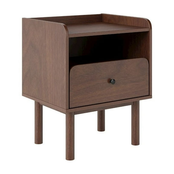 Roundhill Furniture Wyller Dual-tier Storage Nightstand, Side Table, Natural Walnut Finish