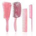 thumbnail image 1 of Cepillo de pelo rizado que brilla y suaviza el cabello, cepillo de cerdas de jabalí para adultos y niños con cabello mojado o seco (4 piezas, rosa), 1 of 5