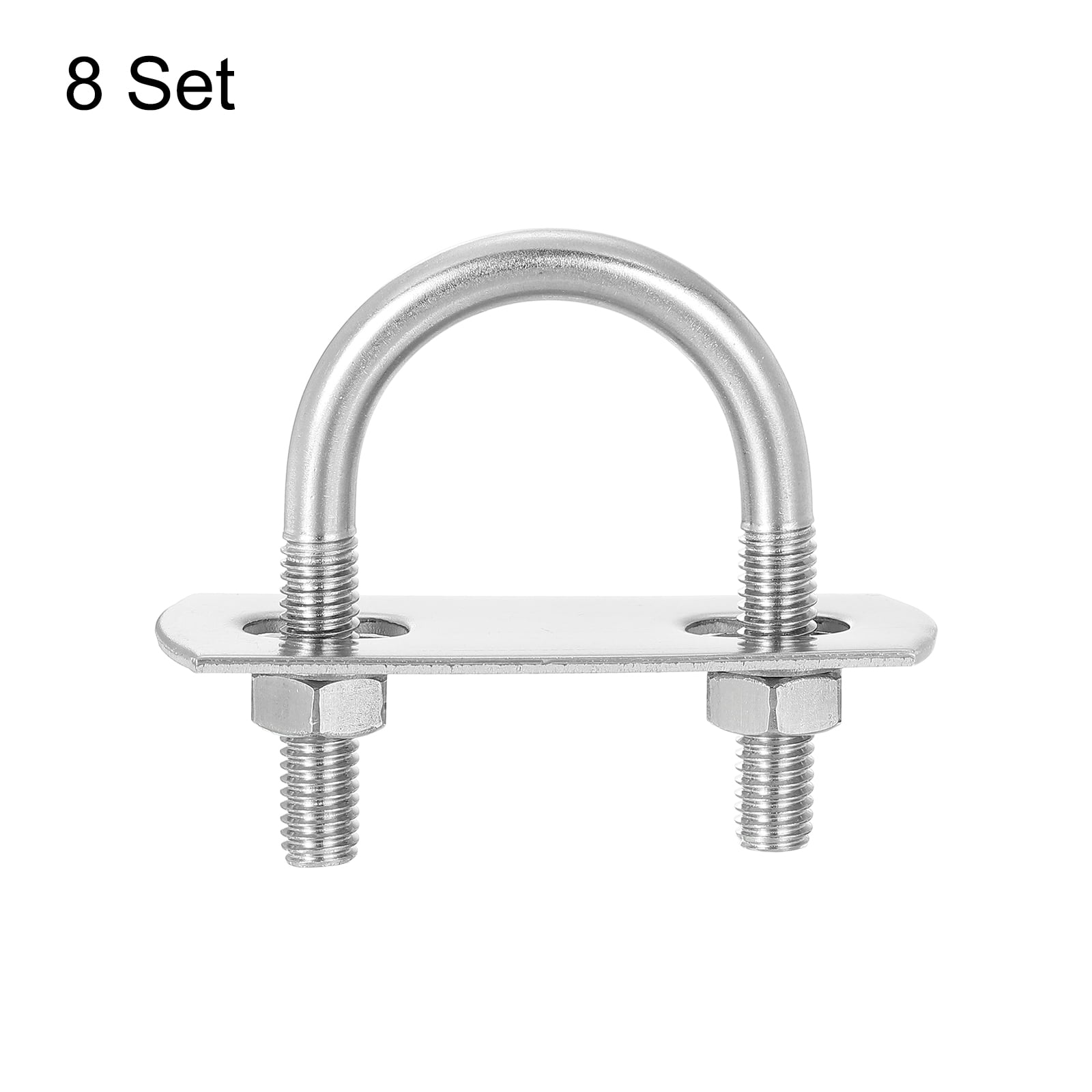 Round U-Bolts, 8 Sets 27mm(1.06") Inner Width 47mm Length M6 304 Stainless Steel U Clamp Bolt with Nuts and Plates