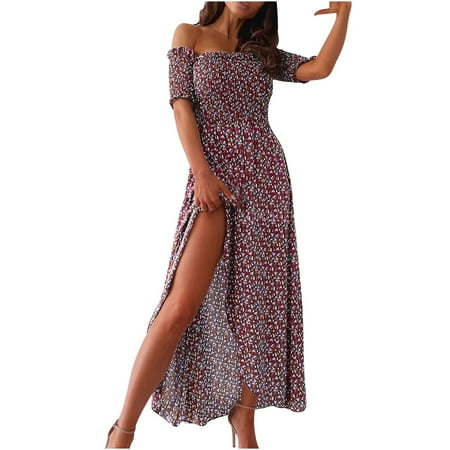 

Sweater Dress for Women Sexy Dresses for Women Fashion Women s One Shoul Printed Loose Fit Leisure T-shirt Split Fork Dress Sundresses for Women Valentines Dress Summer Savings Red S