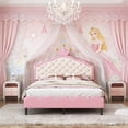 thumbnail image 2 of Bellemave Full Size Upholstered Bed with Crown Shaped Headboard, Princess Platform Bed with Button Tufted Design, Pink Cute Full Platform Bed for Teens, No Box Spring Needed, Pink + Cream, 2 of 10