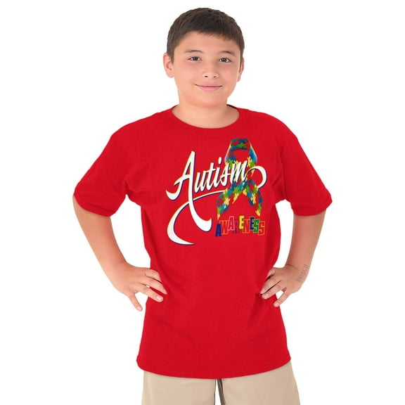 Autism Awareness Disabled Autistic Crewneck T Shirts Boy Girl Teen Brisco Brands XS