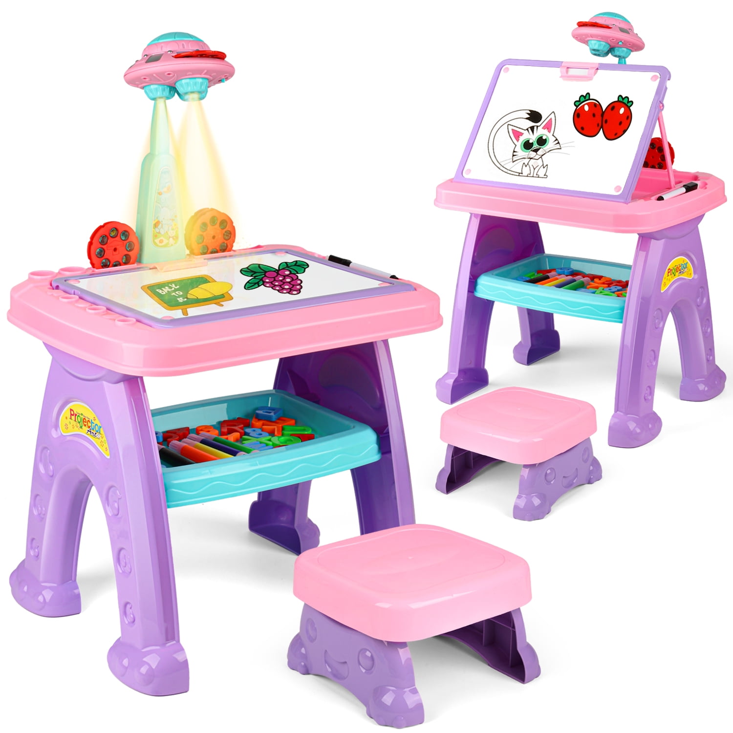 Flooyes Drawing Study Projector table for Kids, Learning Projector table Toys for Ages 3 4 5 6 7 8 Year Old Girl Birthday Gifts Pink