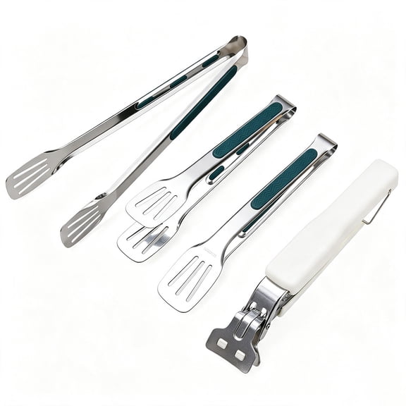 GlamourGaze Stainless Steel Kitchen Tongs Set of 4, Heat Resistant Food Clips for Grilling BBQ Baking