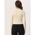 thumbnail image 3 of Suéter Corto de Manga Larga con Cuello en V para Mujer Jersey de Punto Acanalado Informal Beige XL, 3 of 5