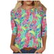 thumbnail image 1 of Camisas de manga 3/4 para mujer Camisetas gráficas con estampado lindo Blusas Casual Tallas grandes Tops básicos Jersey Verde / L, 1 of 6