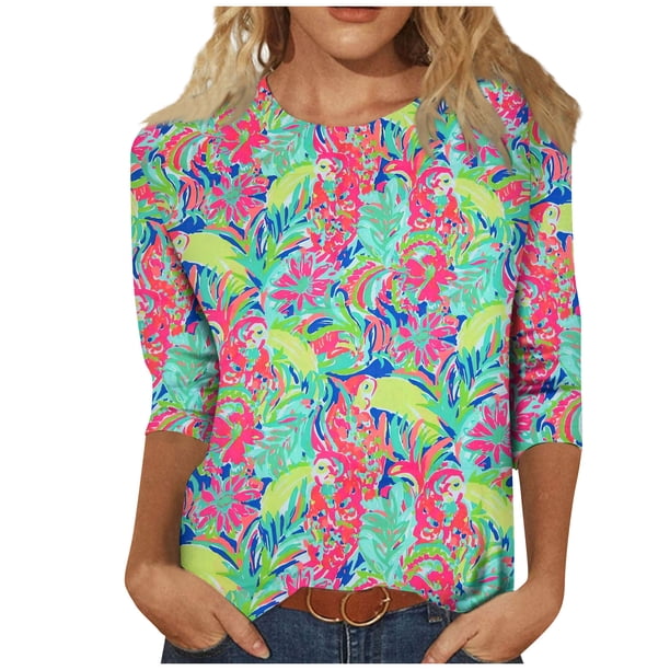camisas de manga 3/4 para mujer camisetas gráficas con estampado lindo blusas casuales tallas grandes tops básicos jersey verde / m