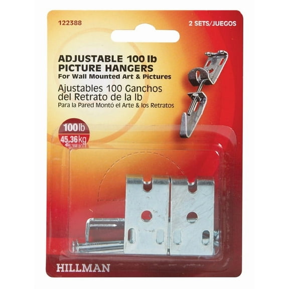 Hillman 122388 Adjustable Picture Hanger 100lbs Set of 2, 1